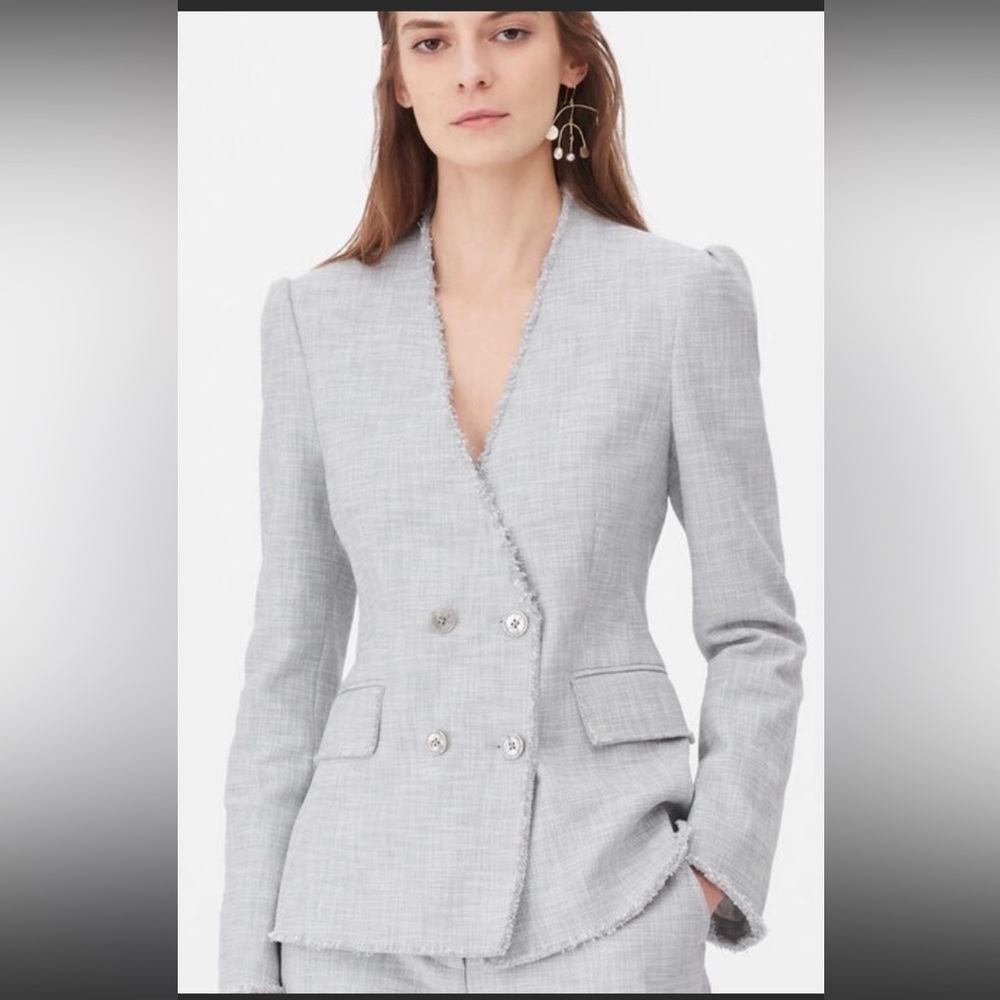 Tailored by Rebecca Taylor Cotton blend slub suit jacket, gray/snow, size 6